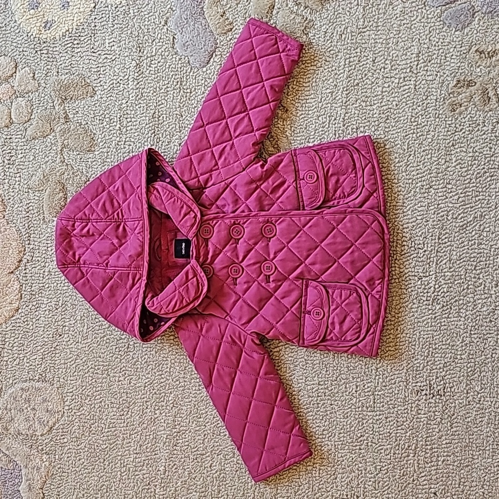 Baby Gap Girls Quilted Fleece Jacket With Detachable Hood, Size 12-18 months